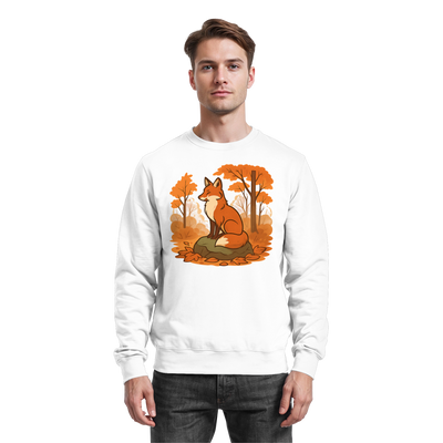 Ember Trail sweatshirt with a fox on a leafy autumn path – Arvenzo