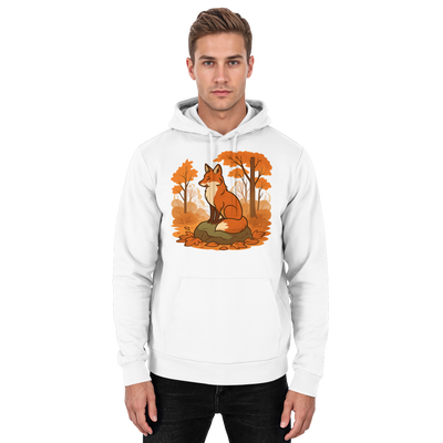 Ember Trail hoodie with a fox in an autumn forest – Arvenzo