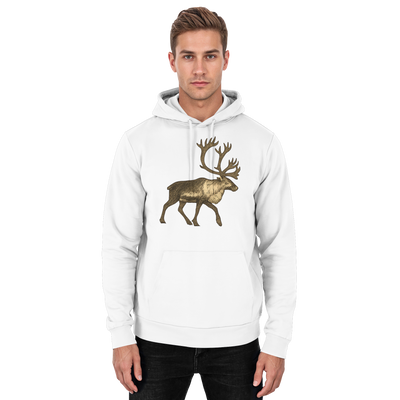 Tundra Walk hoodie with caribou crossing an open tundra – Arvenzo