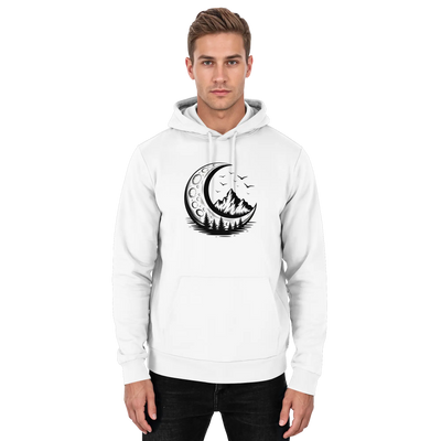 Crescent Peak hoodie with a crescent moon above a mountain – Arvenzo