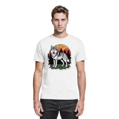 Lone Dusk t-shirt with a lone wolf at sunset – Arvenzo