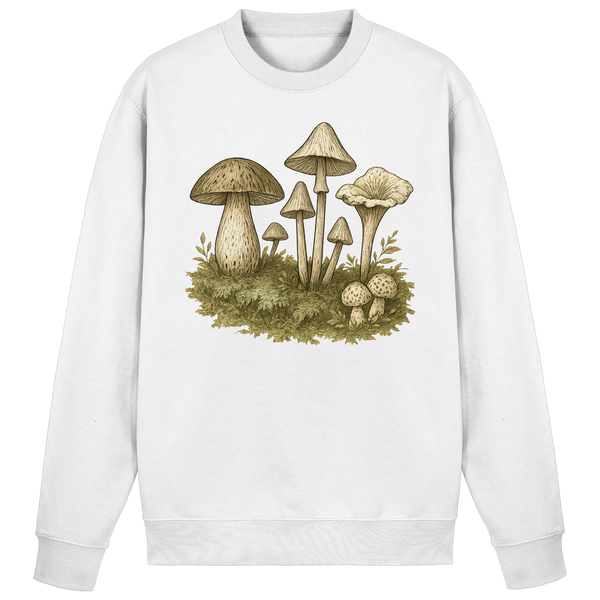 Forest Floor sweatshirt in Arctic White with a forest mushroom – Arvenzo
