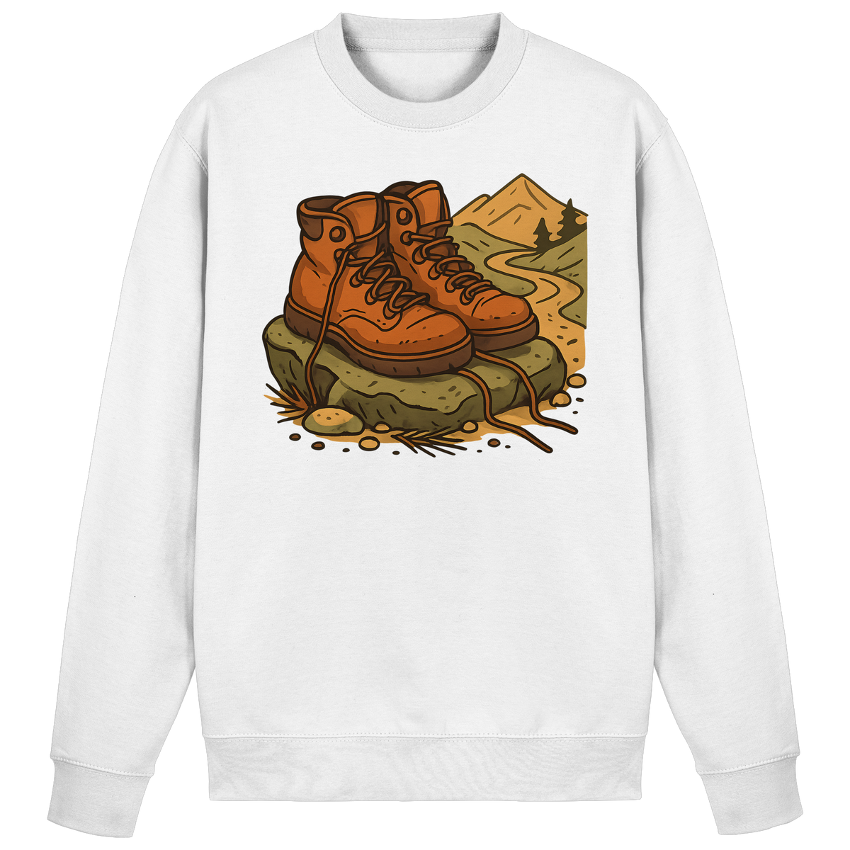 Arvenzo Trail Rest sweatshirt in Arctic White, front view showing classic crew neck and comfortable fit.