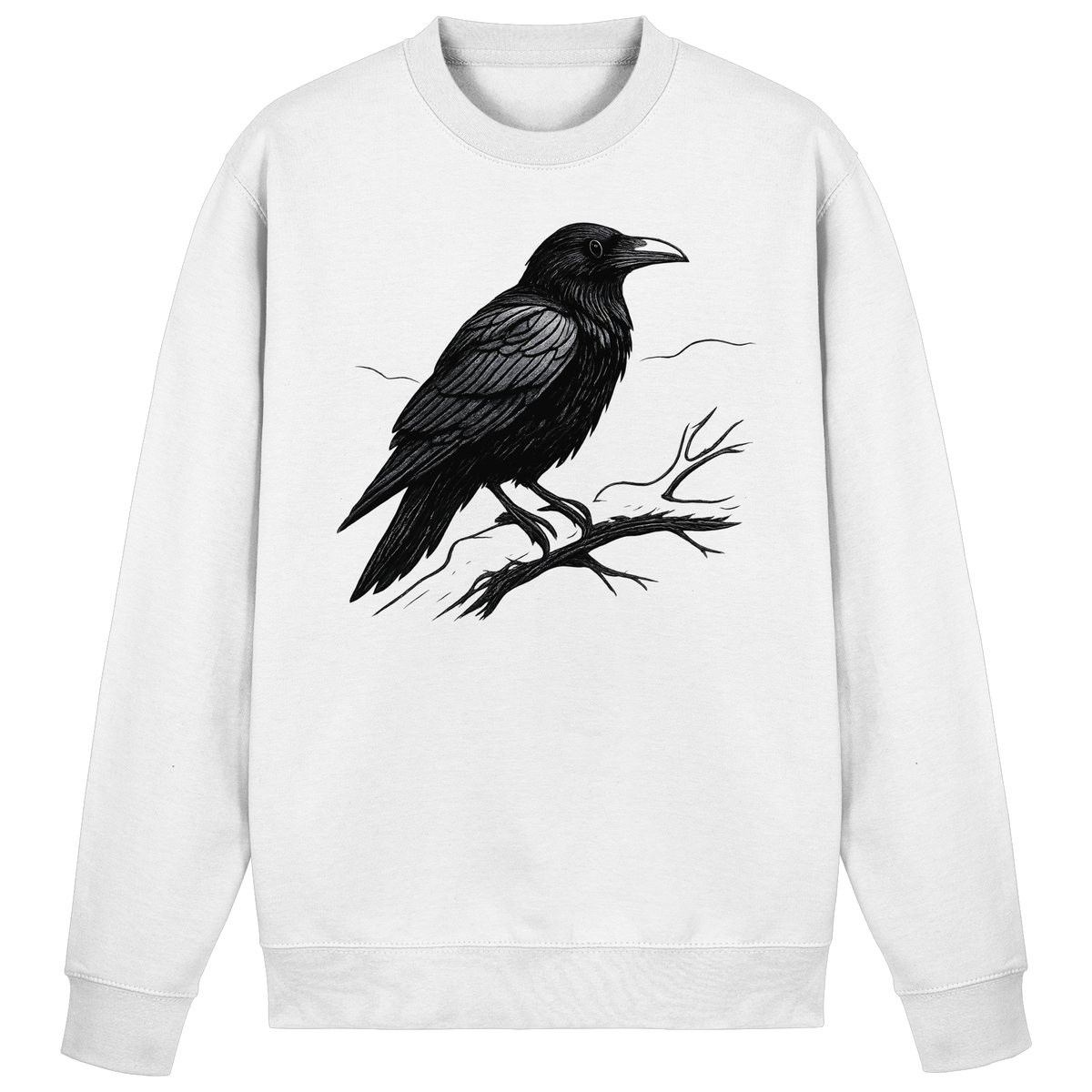 Arvenzo Dark Raven sweatshirt in arctic white, front view showing crew neck and minimalist design.