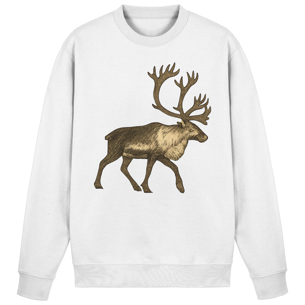 Tundra Walk sweatshirt in Arctic White with a caribou reindeer – Arvenzo
