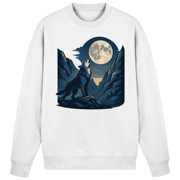 Silver Howl sweatshirt in Arctic White with a wolf howling at the full moon – Arvenzo