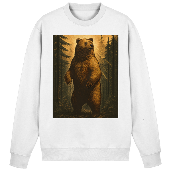 Deep Timber sweatshirt in Arctic White with a bear in the forest – Arvenzo