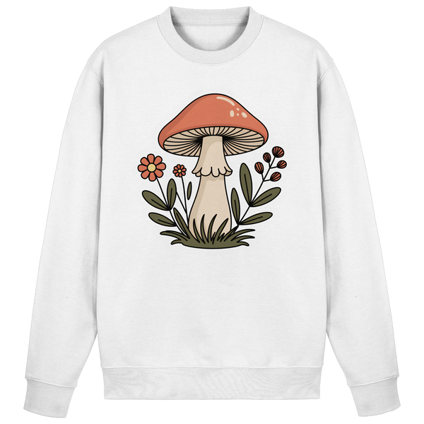 Still Roots sweatshirt in Arctic White with a mushroom and wildflower – Arvenzo