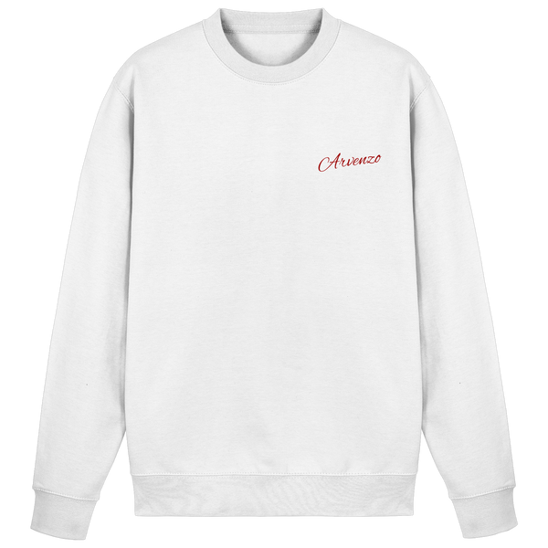 Arvenzo pure ground sweatshirt in arctic white, front view showing a classic crewneck and soft fabric.
