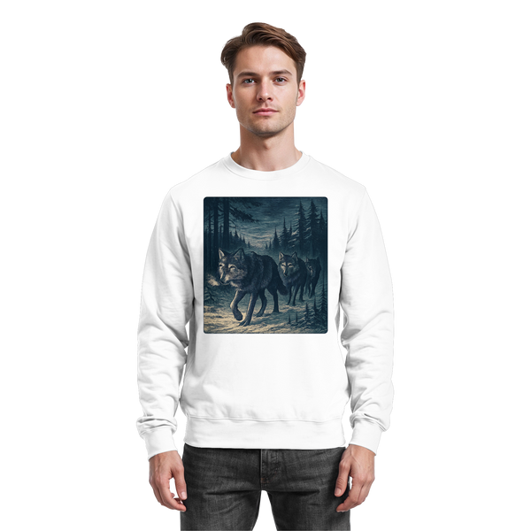 Pack North sweatshirt in Arctic White with a wolf pack in a night forest – Arvenzo