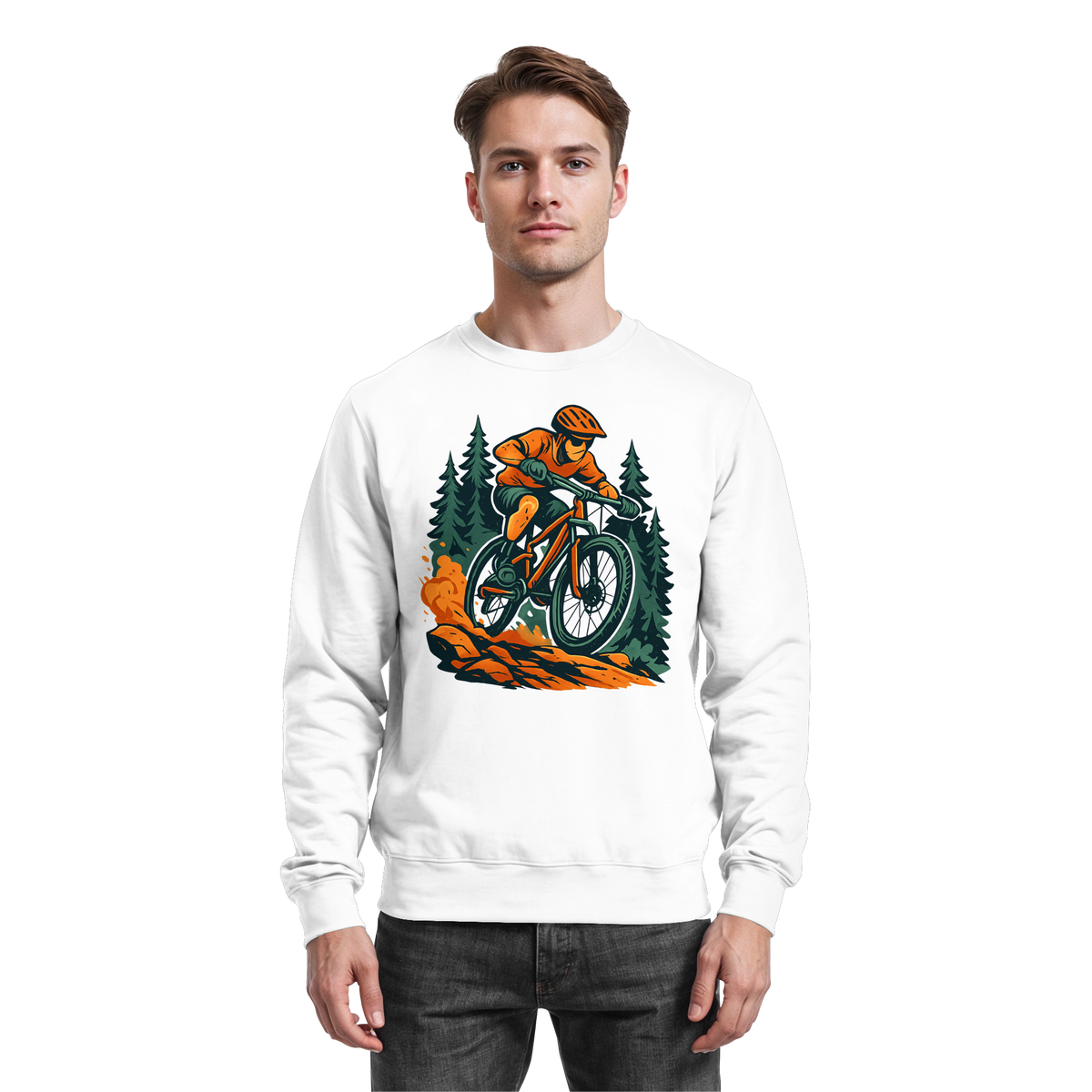 Arvenzo Dirt Rush sweatshirt in arctic white, front view showing classic crew neck and clean design.