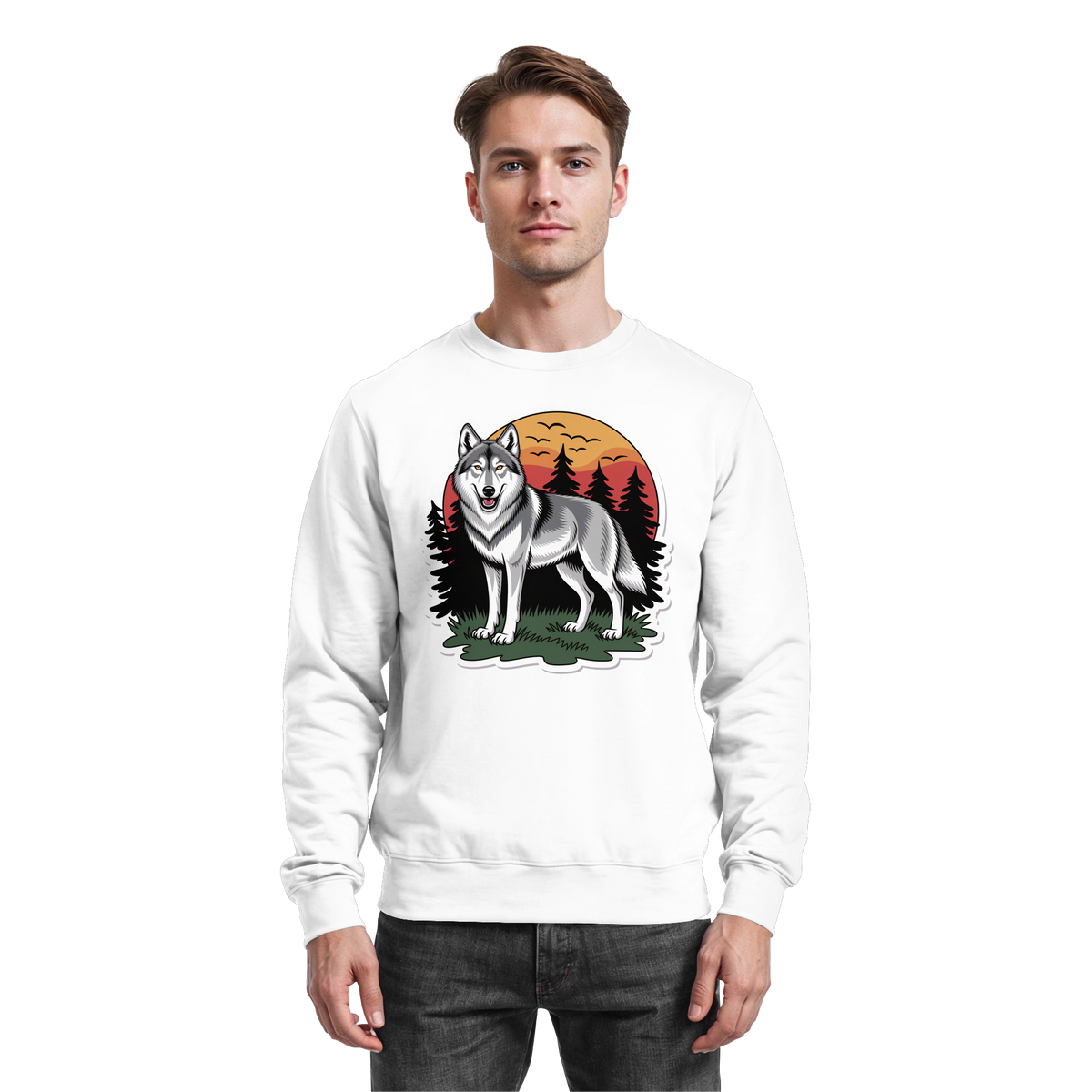 Arvenzo Lone Dusk sweatshirt in Arctic White, front view showing a casual, comfortable sweatshirt with a simple design.