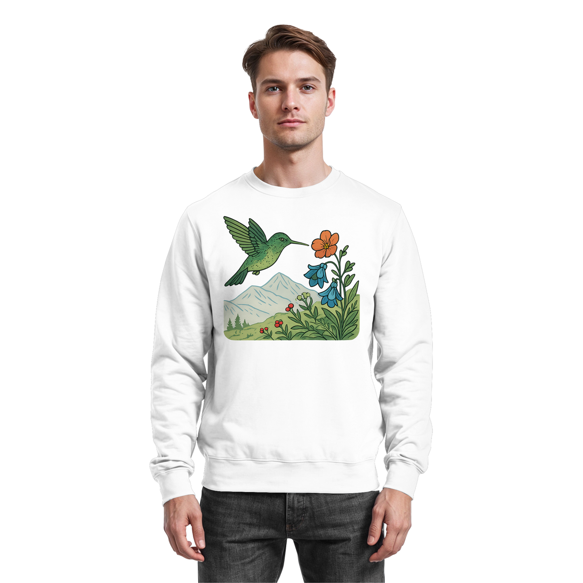 Arvenzo Bloom Wing sweatshirt in Arctic White, front view showcasing casual, cozy sweatshirt with wing graphic design.