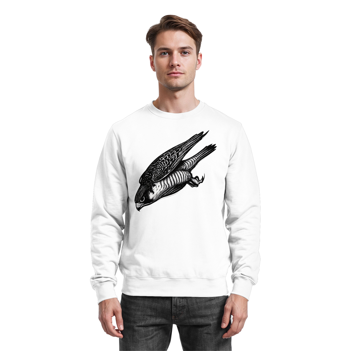 Arvenzo Swift Dive sweatshirt in arctic white, front view showing a casual fit and simple design.