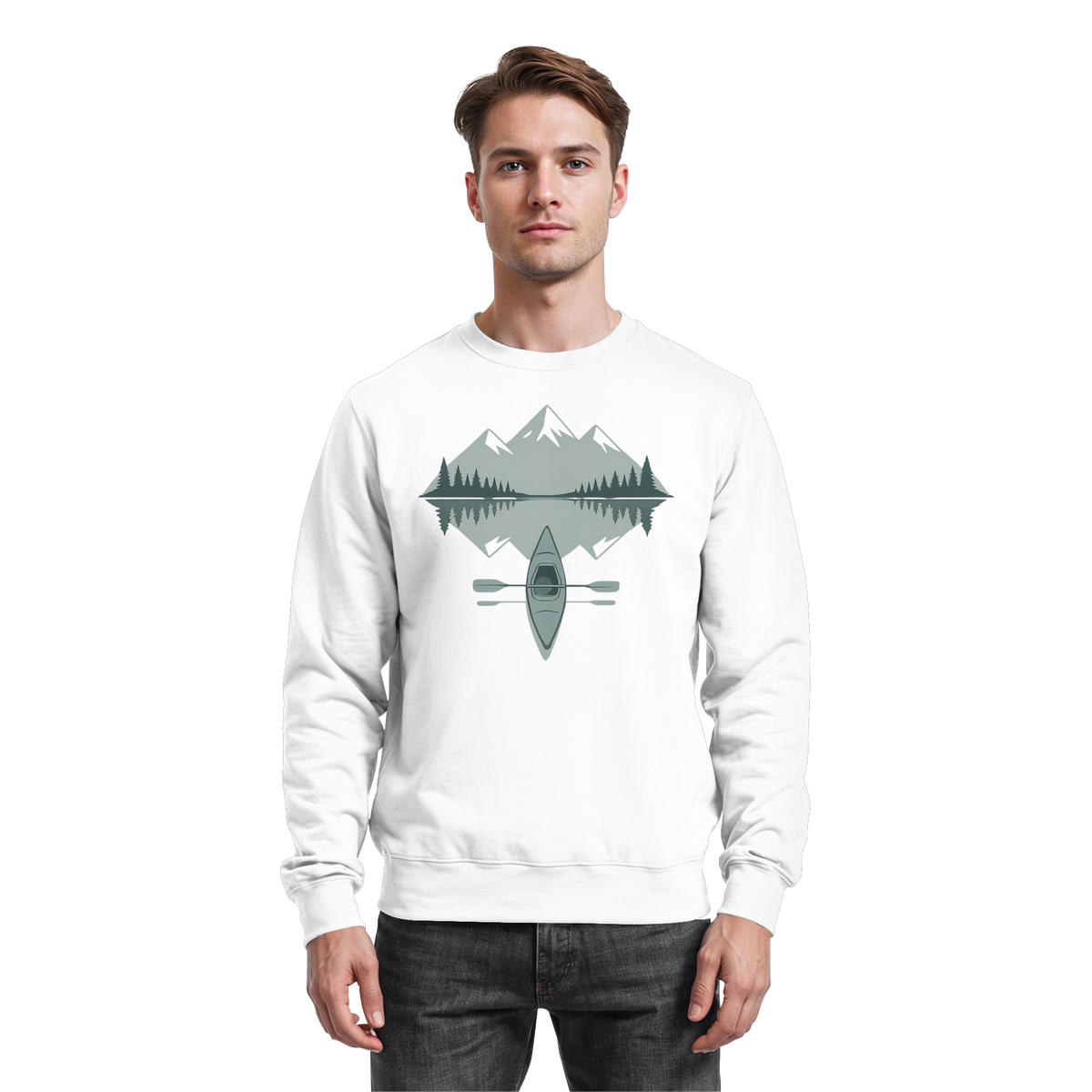 Arvenzo Mirror Lake sweatshirt in Arctic White, front view showing a cozy cotton sweatshirt with a simple design.