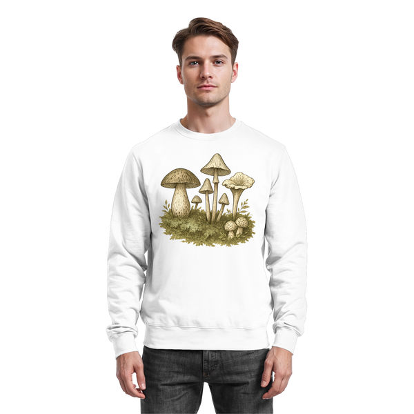 Forest Floor sweatshirt in Arctic White with a forest mushroom – Arvenzo