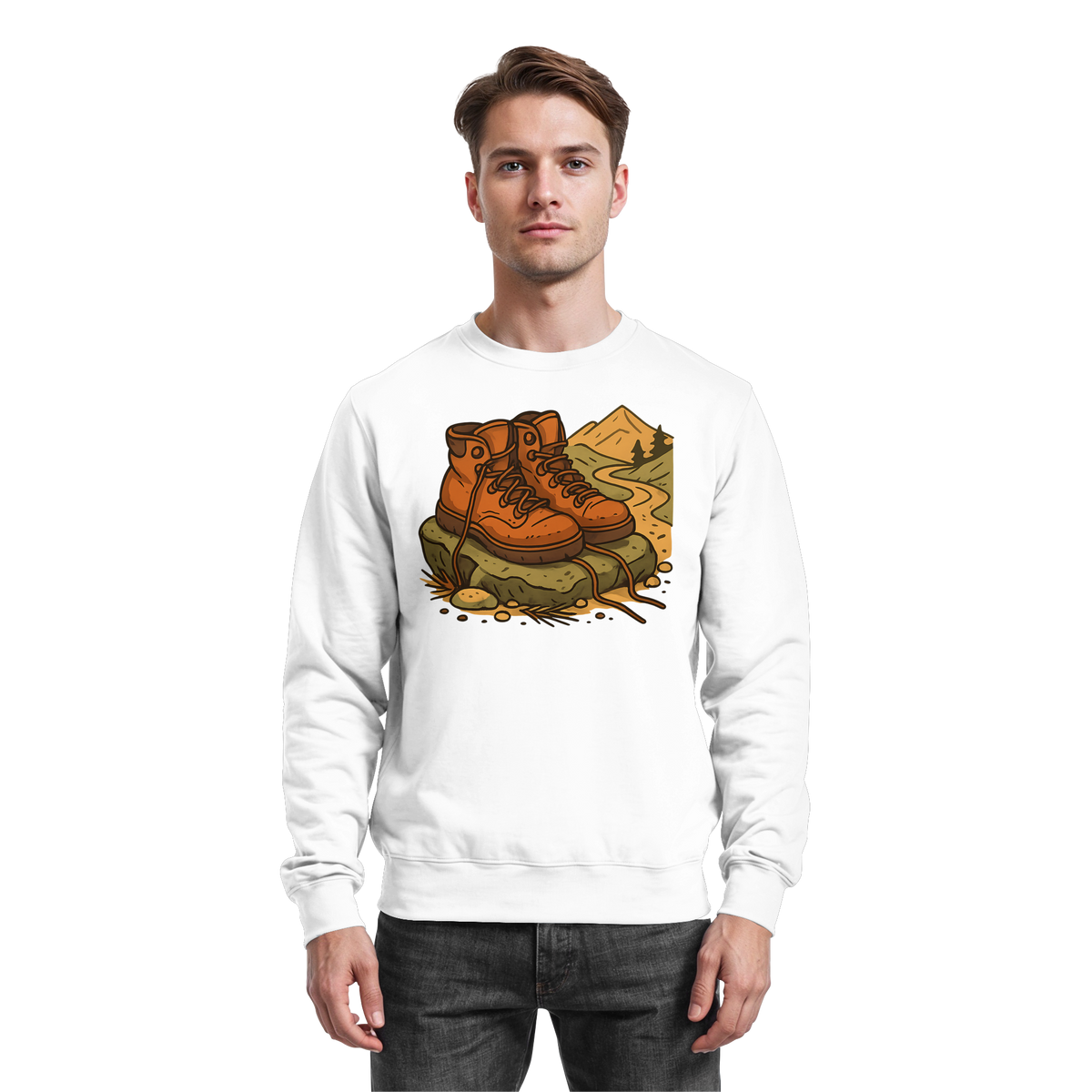 Arvenzo Trail Rest sweatshirt in arctic white, front view showing classic crewneck design and comfortable fit.