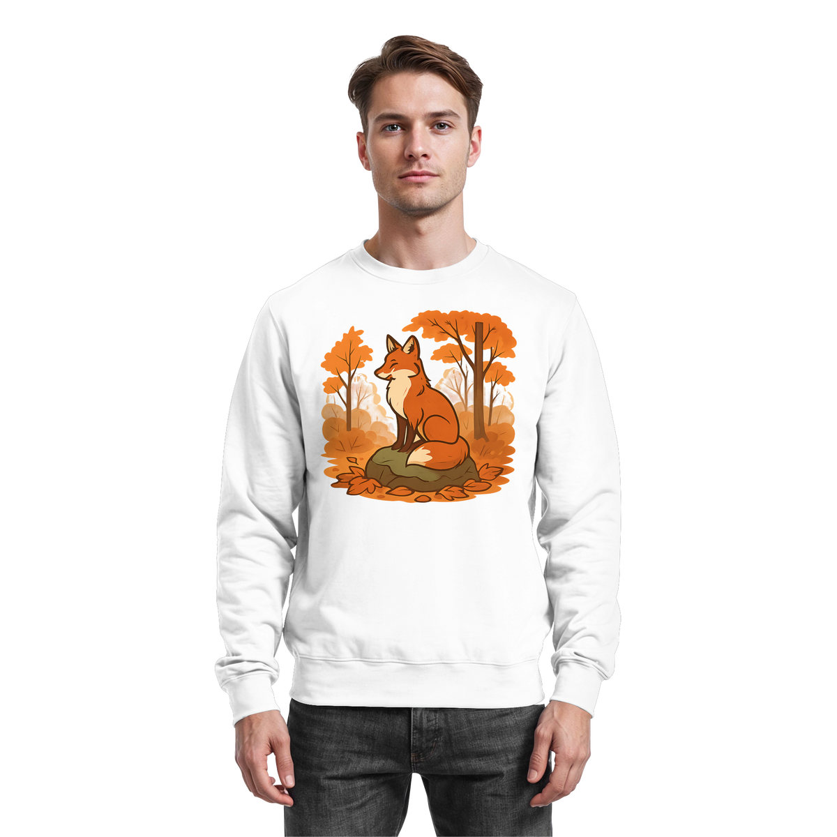 Arvenzo Ember Trail sweatshirt in arctic white, front view showing classic crew neck and relaxed fit.