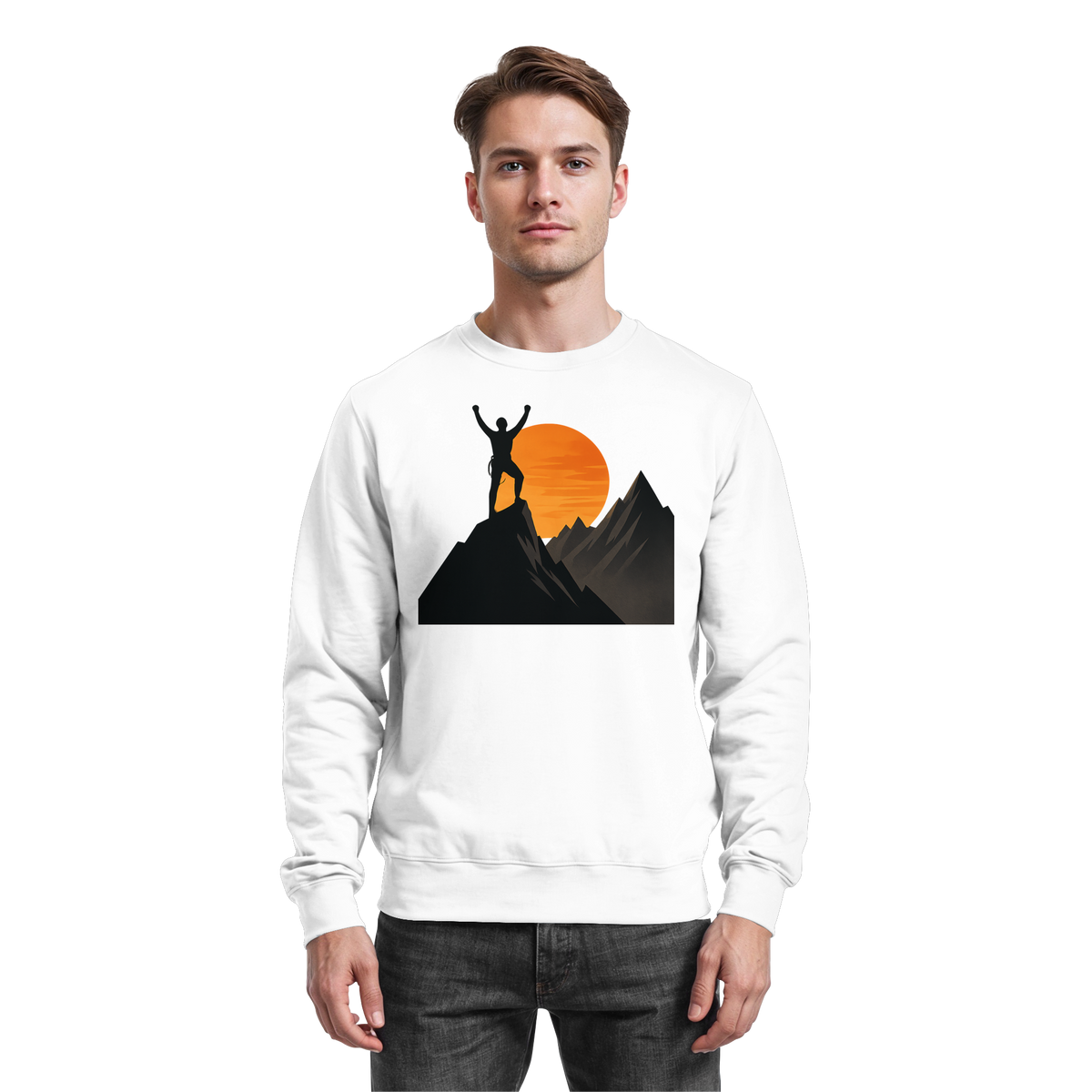 Arvenzo Bold Ascent sweatshirt in Arctic White, front view showcasing a casual, comfortable sweatshirt with a crew neck and long sleeves.