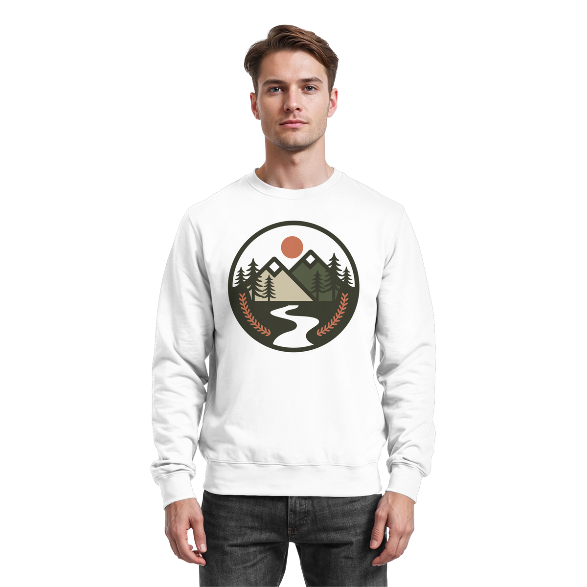 Arvenzo Open Ground sweatshirt in Arctic White, front view showing classic crewneck design and soft fabric texture.