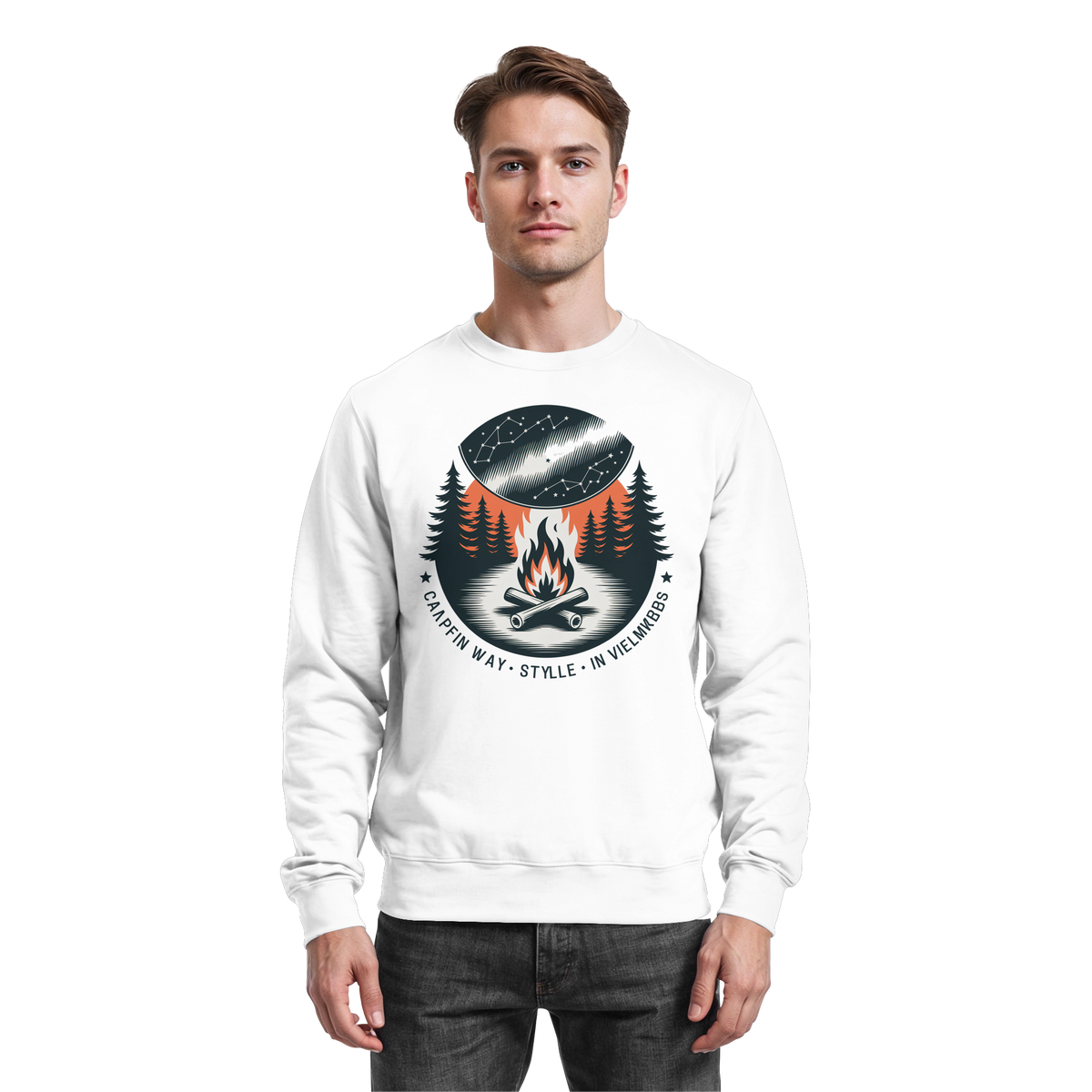 Arvenzo star map sweatshirt in Arctic White featuring a celestial star pattern on the front.