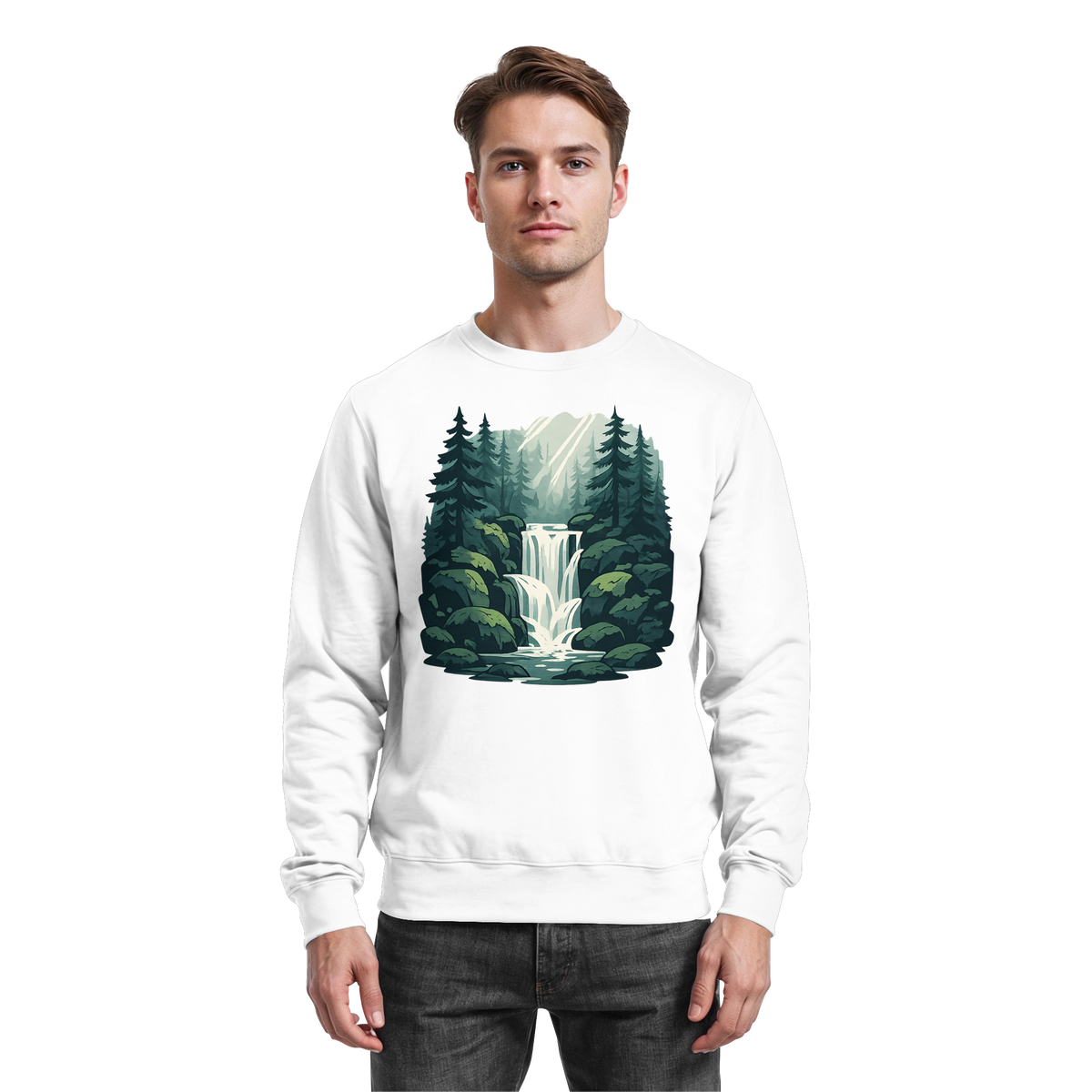 Arvenzo Fall Creek sweatshirt in Arctic White, front view showing classic crewneck design and soft fabric texture.