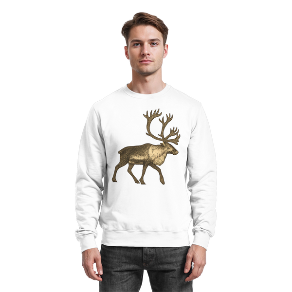 Tundra Walk sweatshirt in Arctic White with a caribou reindeer – Arvenzo
