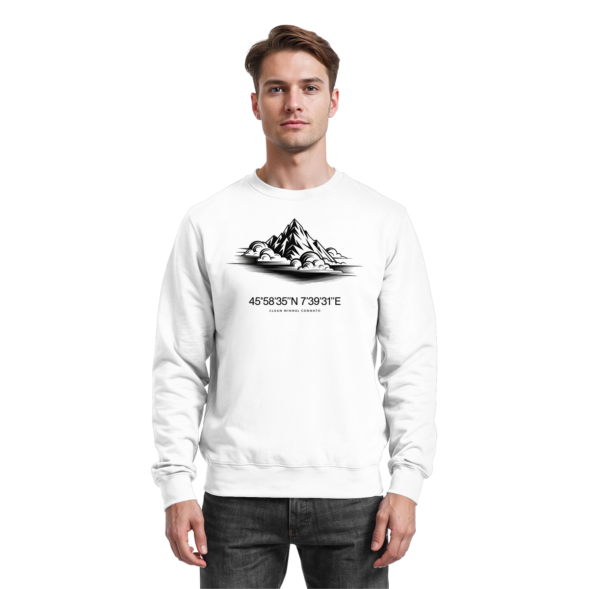 Arvenzo Summit Point sweatshirt in Arctic White, front view showing a casual, comfortable design with a crew neck and long sleeves.
