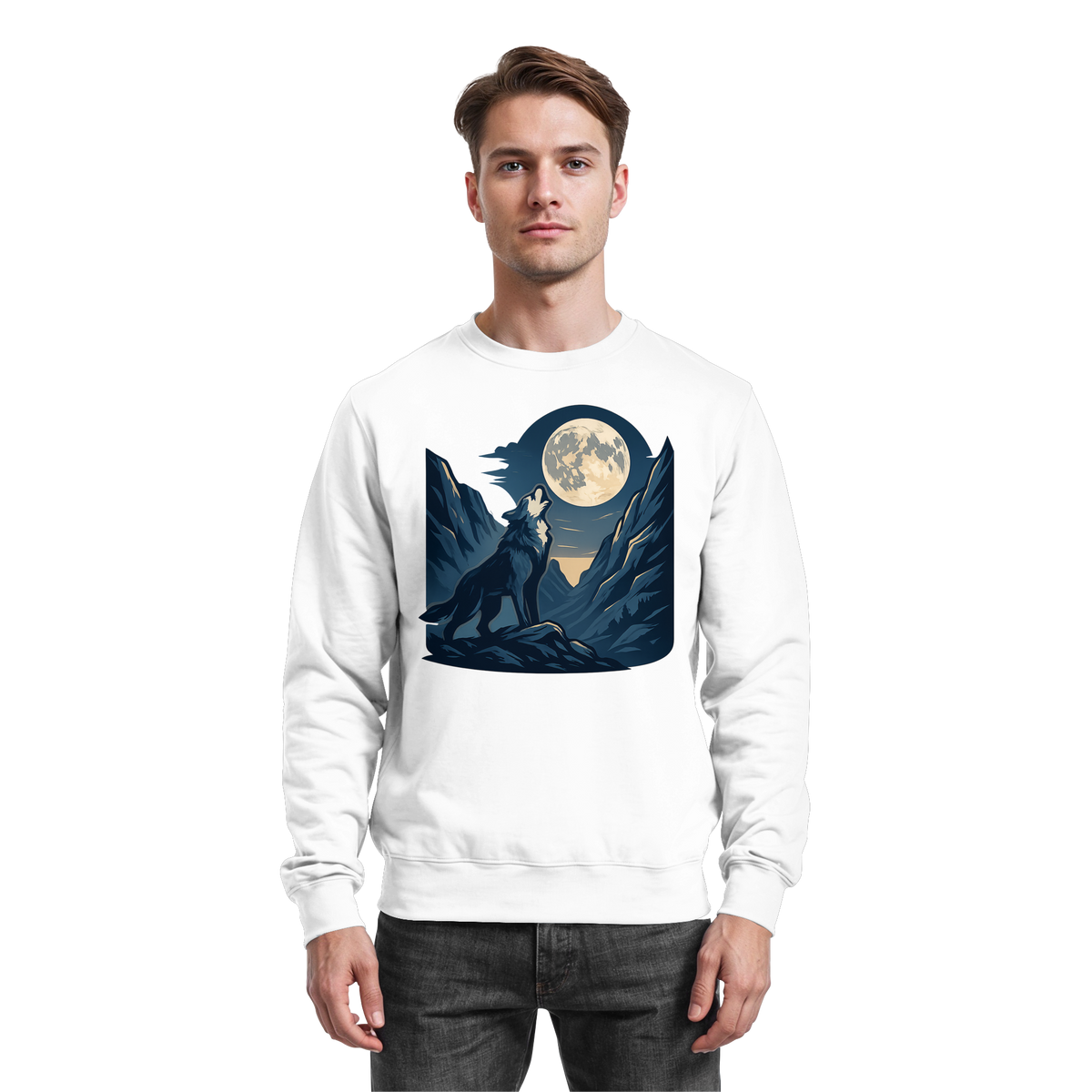 Arvenzo silver Howl sweatshirt featuring a front design, long sleeves, and a cozy fit in arctic white.