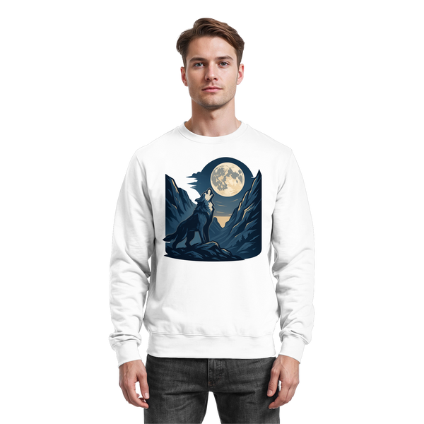 Silver Howl sweatshirt in Arctic White with a wolf howling at the full moon – Arvenzo