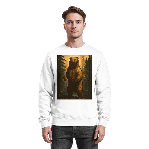 Deep Timber sweatshirt in Arctic White with a bear in the forest – Arvenzo