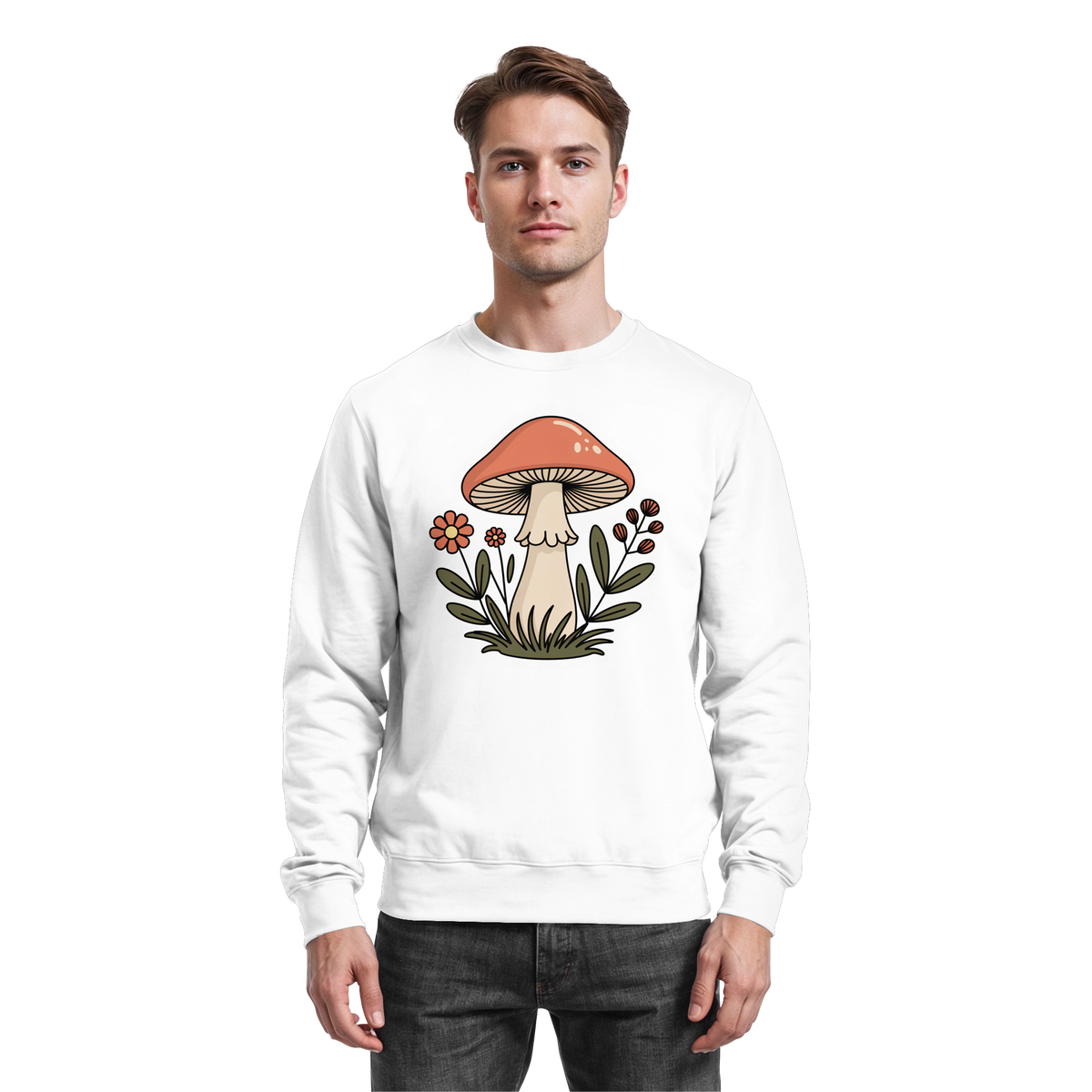 Arvenzo Still Roots sweatshirt in Arctic White, front view showing a cozy, plain crewneck sweatshirt with minimalist style.