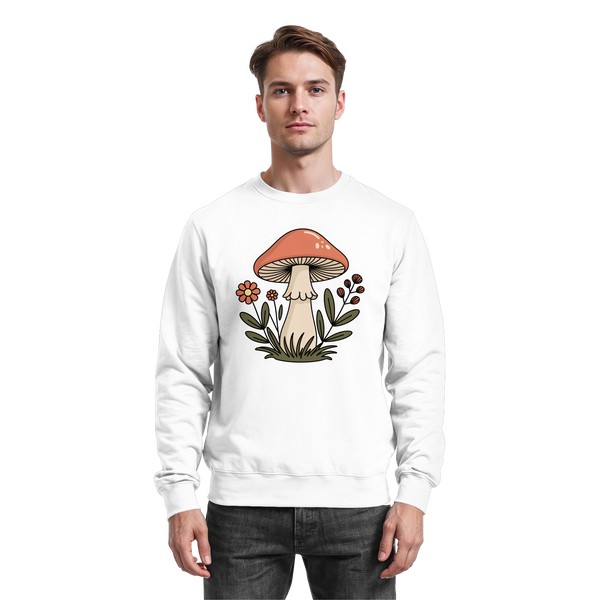 Still Roots sweatshirt in Arctic White with a mushroom and wildflower – Arvenzo