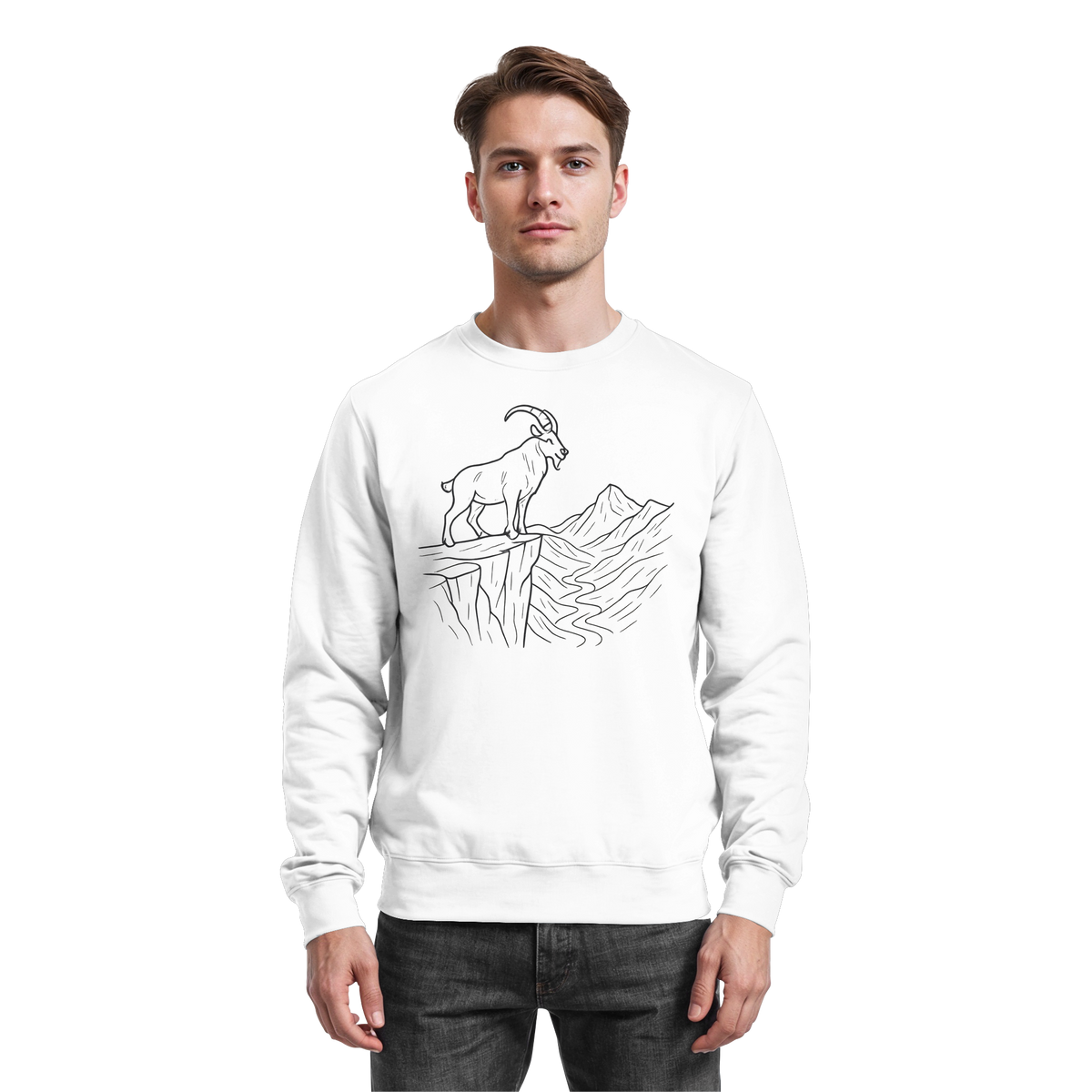 Arvenzo Cliff Edge sweatshirt in Arctic White, front view showing a classic crewneck design and soft cotton fabric.