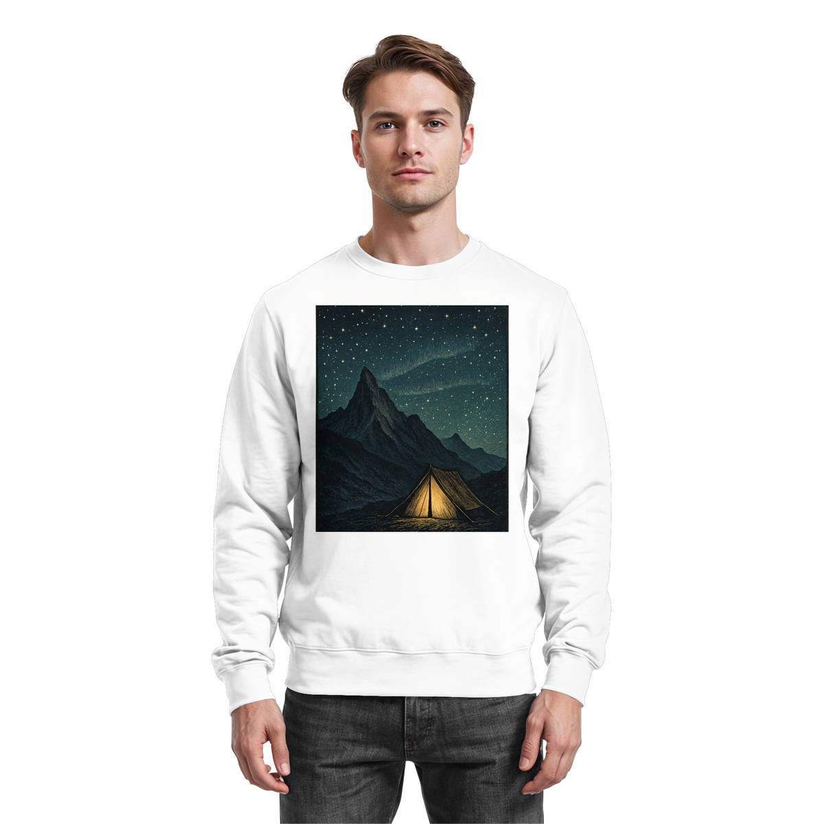 Arvenzo North Light Sweatshirt in Arctic White, front view showing classic crewneck design and soft fabric.