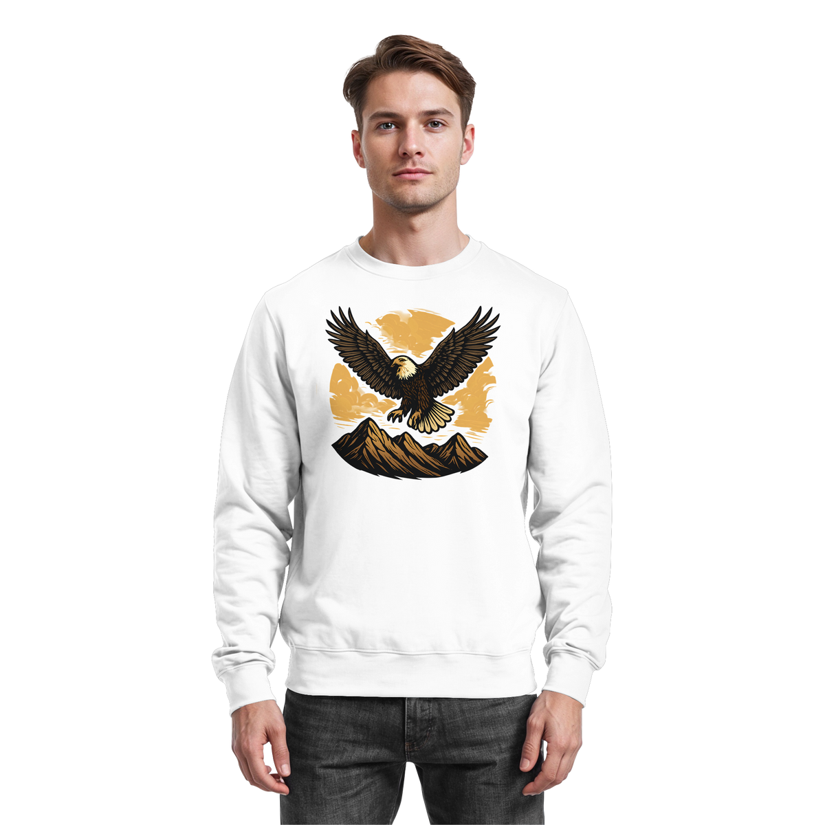 Arvenzo Iron Wing sweatshirt in Arctic White, front view showcasing a casual sweatshirt with a minimalist design.