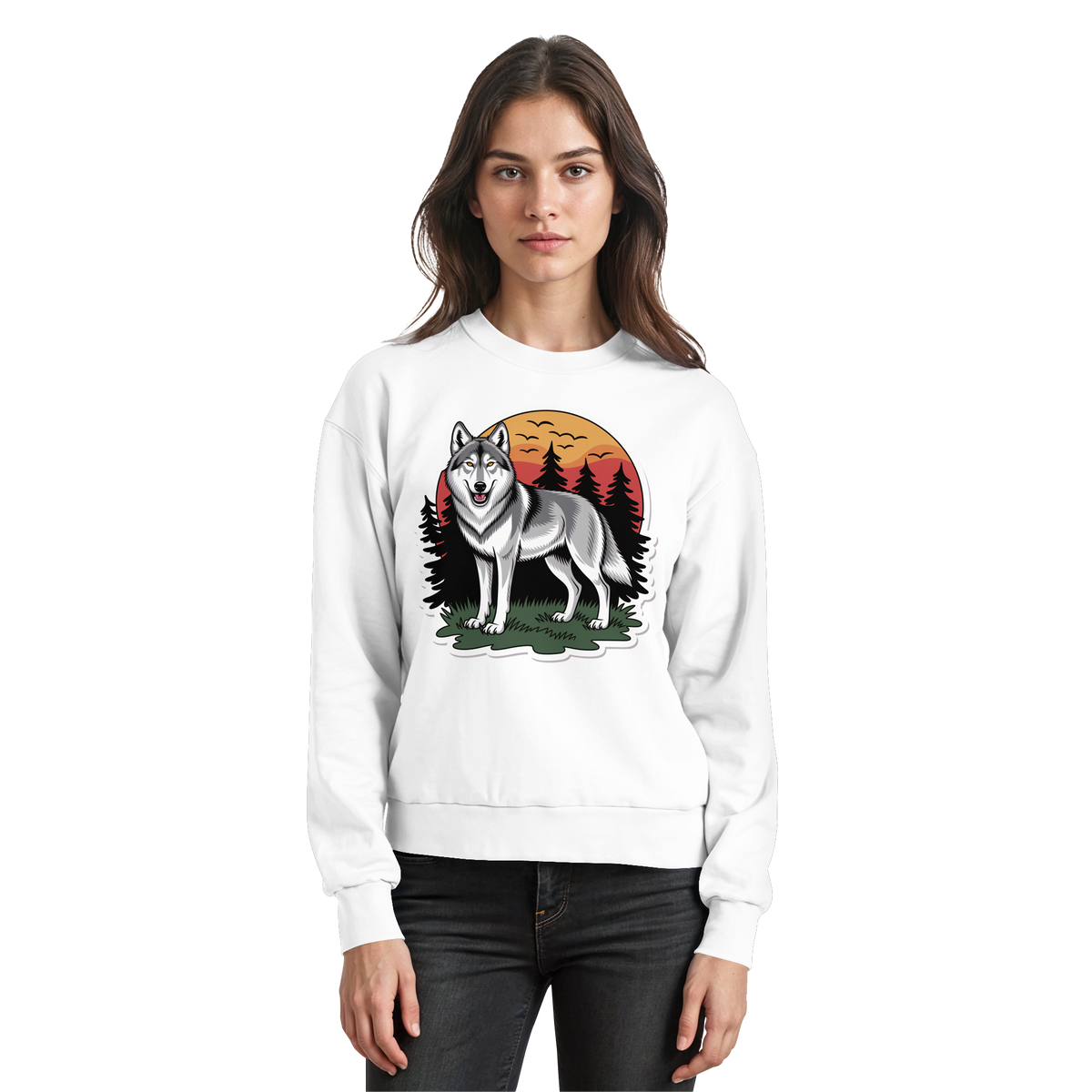 Arvenzo Lone Dusk sweatshirt in Arctic White, front view showing a classic crewneck design and soft fabric.