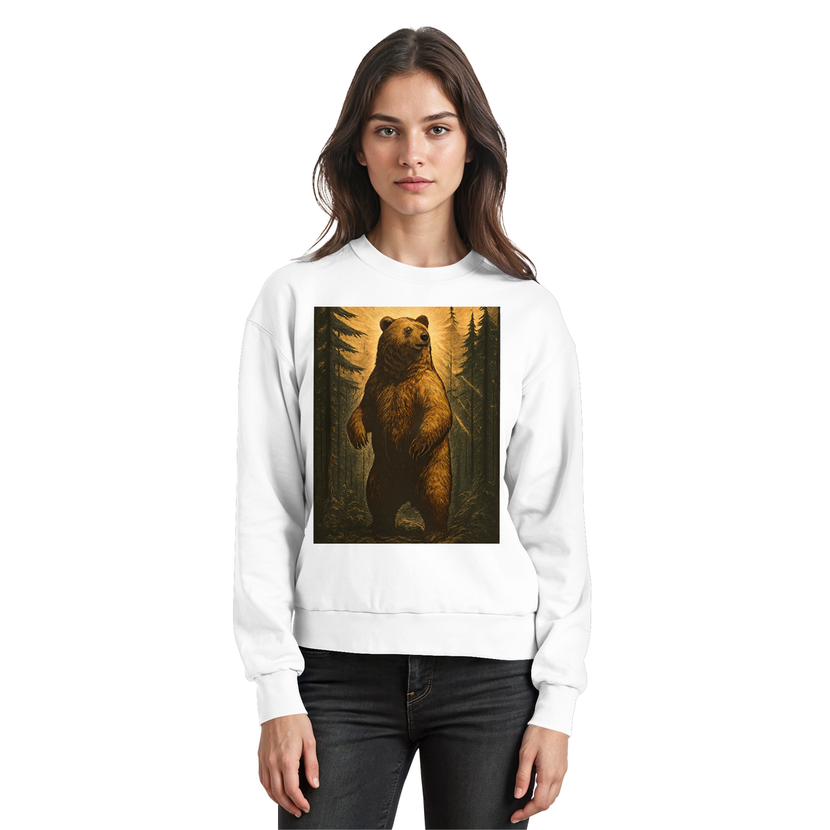 Arvenzo Deep Timber sweatshirt in Arctic White showing a front view with a classic crewneck design and soft fabric texture.
