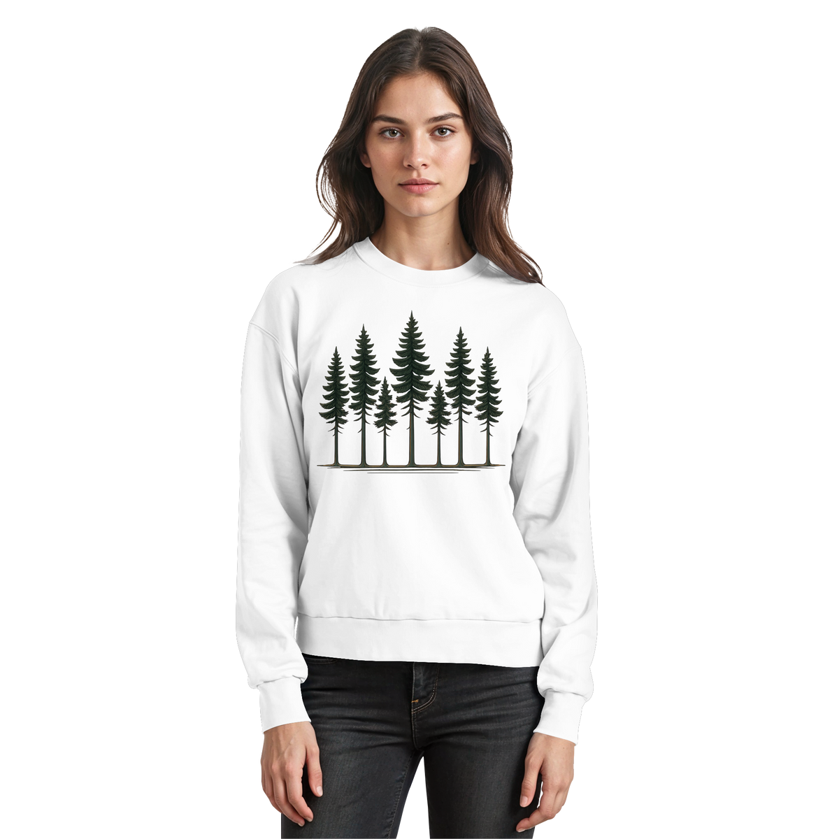 Arvenzo Pine Dusk Sweatshirt in Arctic White, front view showing a cozy, casual sweatshirt with a simple design.