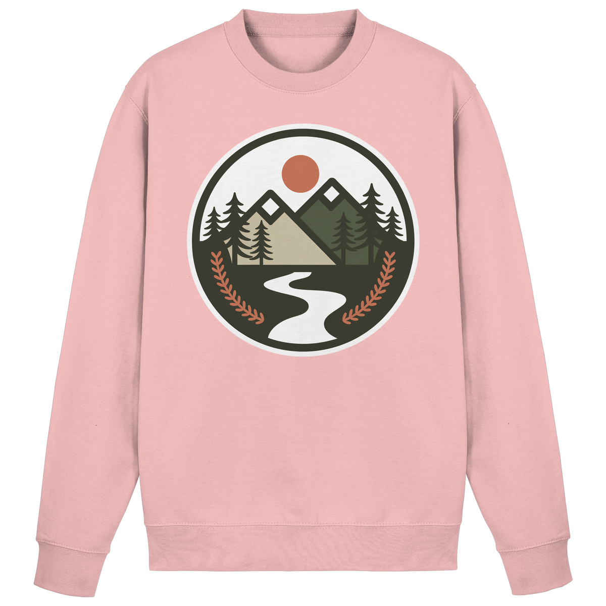 Baby pink Arvenzo Open Ground sweatshirt shown from the front with a simple, classic design and soft fabric.