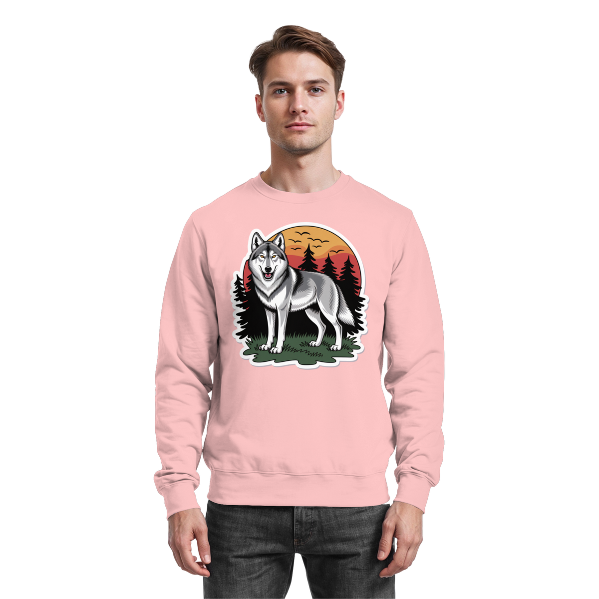 Arvenzo Lone Dusk sweatshirt in baby pink, front view showing soft fabric and simple design for casual wear.