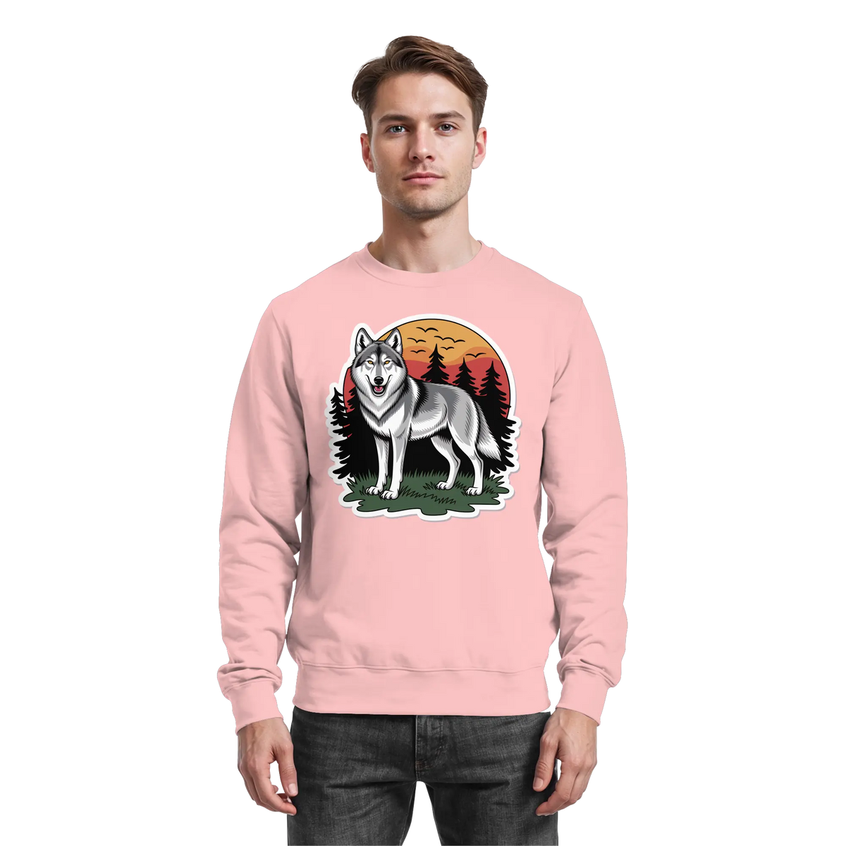 Arvenzo Lone Dusk sweatshirt in baby pink, front view showing soft fabric and simple design for casual wear.