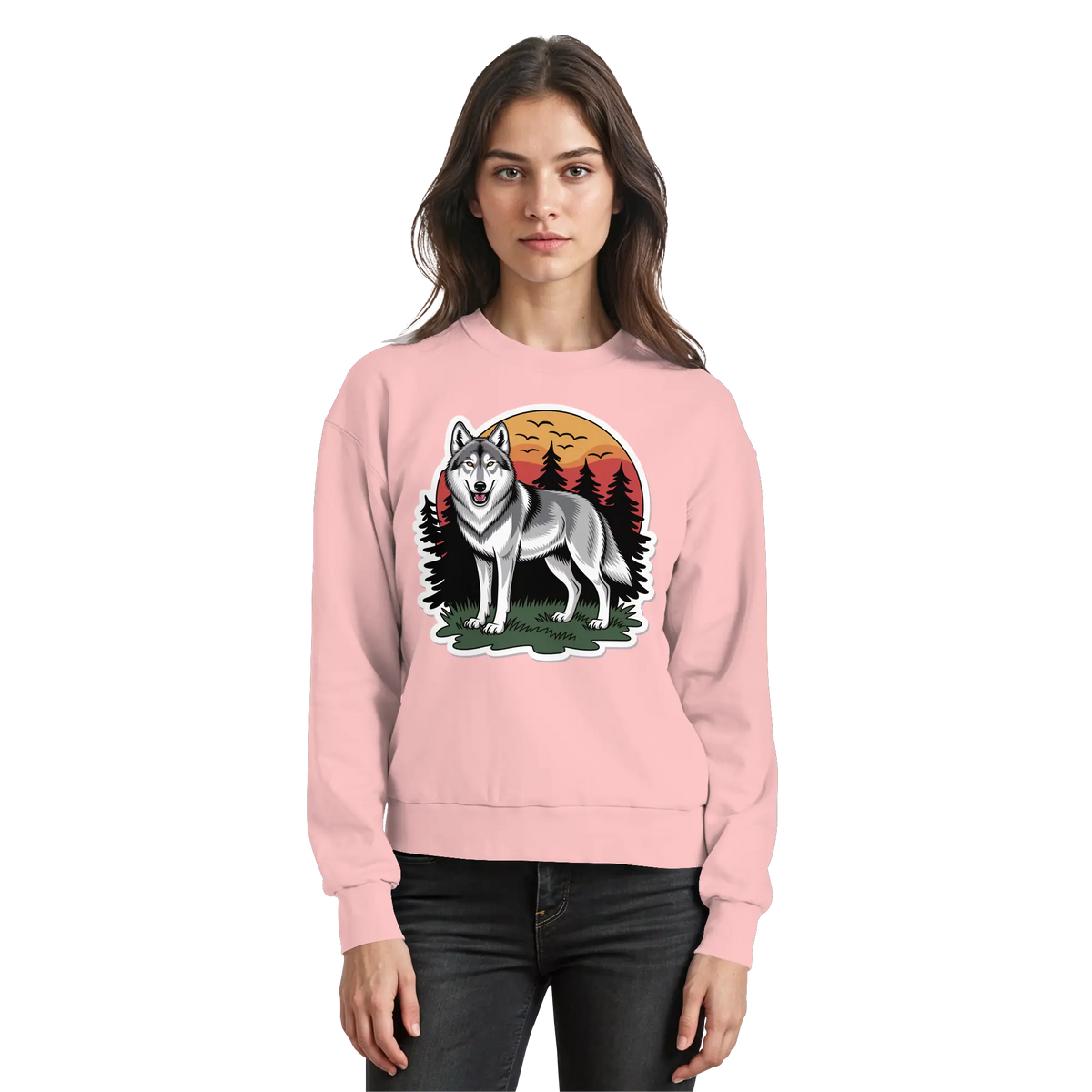 Baby pink Arvenzo Lone Dusk sweatshirt with a simple front design, made from soft, comfortable fabric.