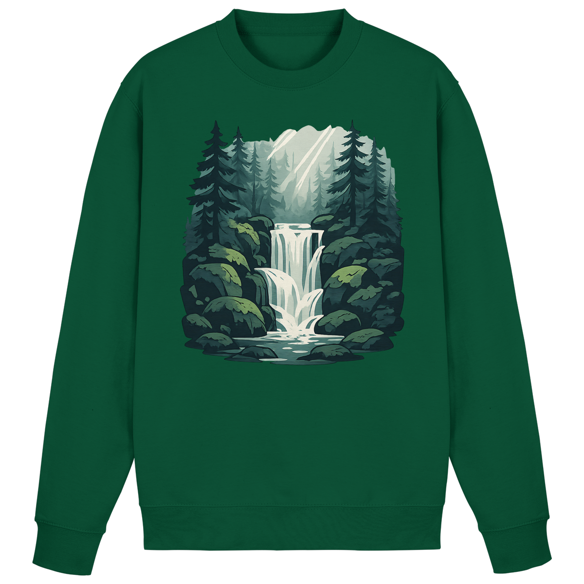 Bottle green Fall Creek sweatshirt by Arvenzo, front view showing classic crewneck design and soft fabric texture.