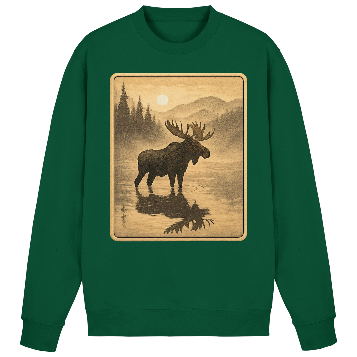 Arvenzo Calm Shore sweatshirt in bottle green, front view showcasing a cozy, casual sweatshirt with a simple design.