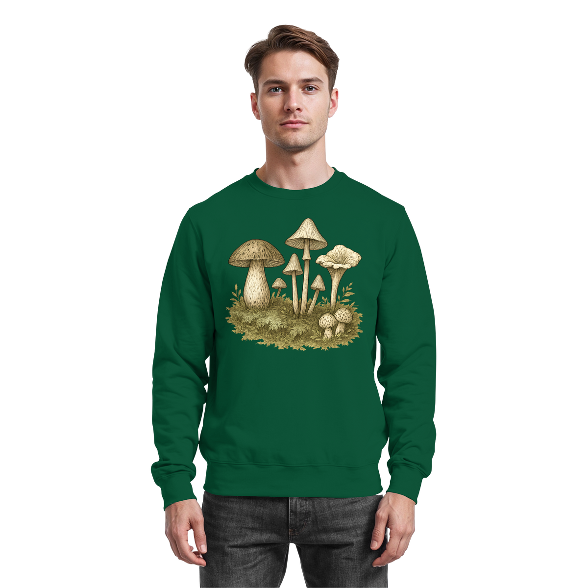 Arvenzo Forest Floor Sweatshirt in bottle green, front view showing a cozy, casual sweatshirt with forest-inspired design.