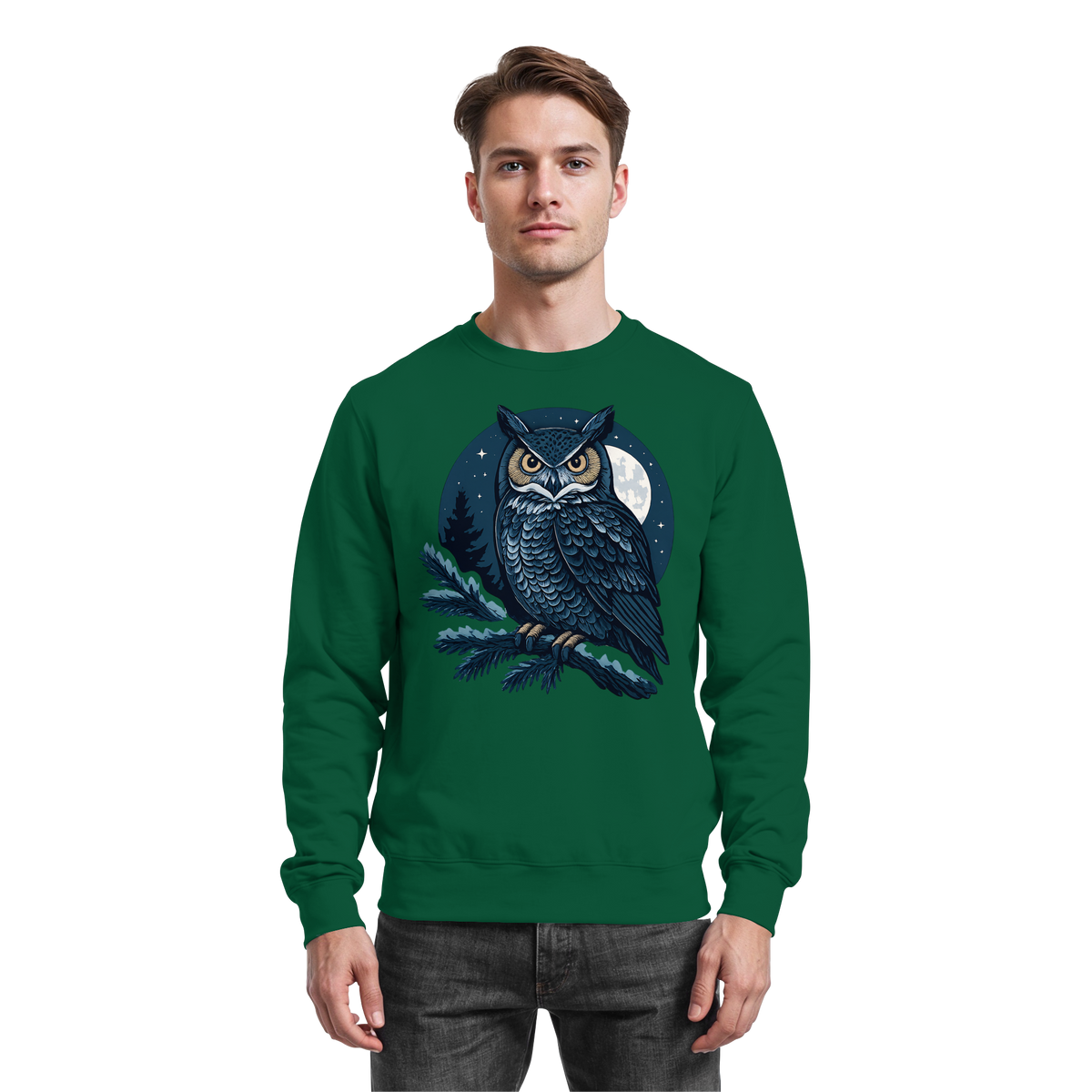 Arvenzo Night Watch sweatshirt in bottle green, front view showing a simple, comfortable sweatshirt design.