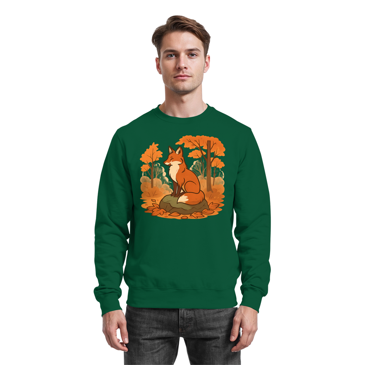 Arvenzo Ember Trail sweatshirt in bottle green, front view showing classic crewneck design and soft cotton fabric.