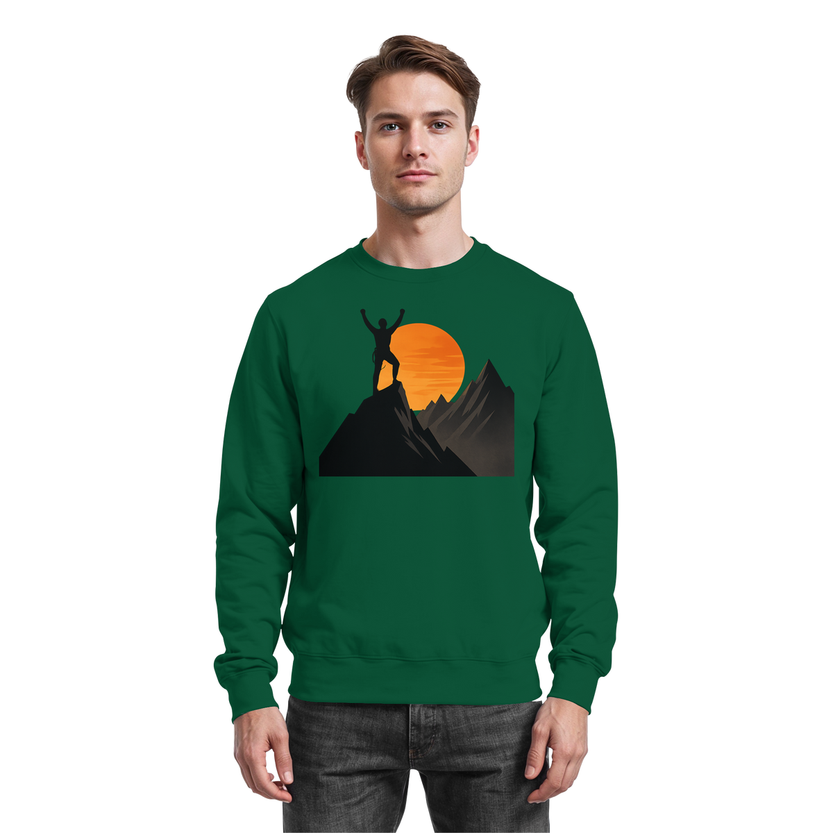 Arvenzo Bold Ascent sweatshirt in bottle green, front view showing plain design and soft fabric for casual wear.
