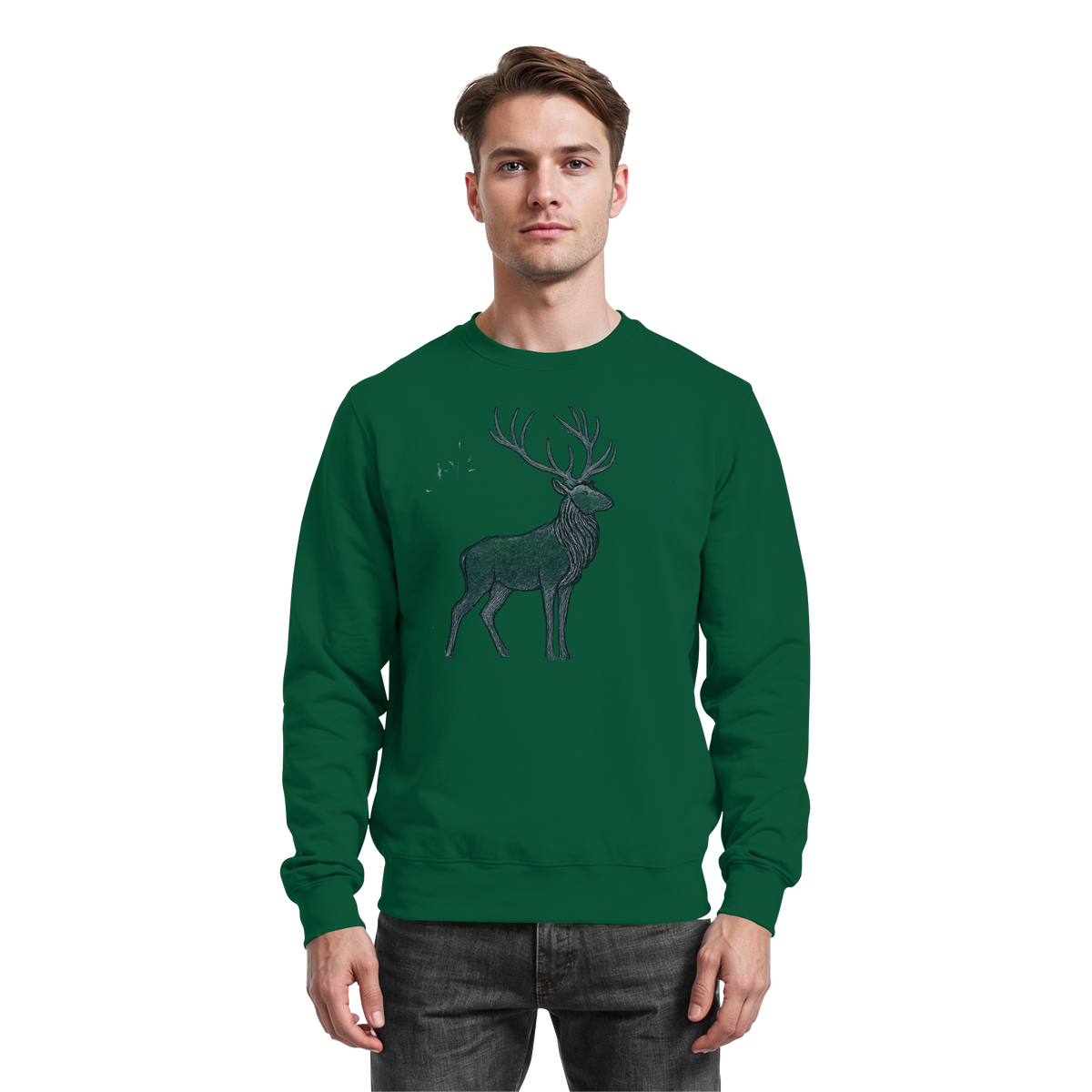 Arvenzo Mist Crown sweatshirt in bottle green, front view showing classic crew neck and minimalist design.
